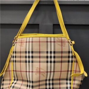 Burberry Cream and Yellow Shoulder Bag with Iconic Check Pattern